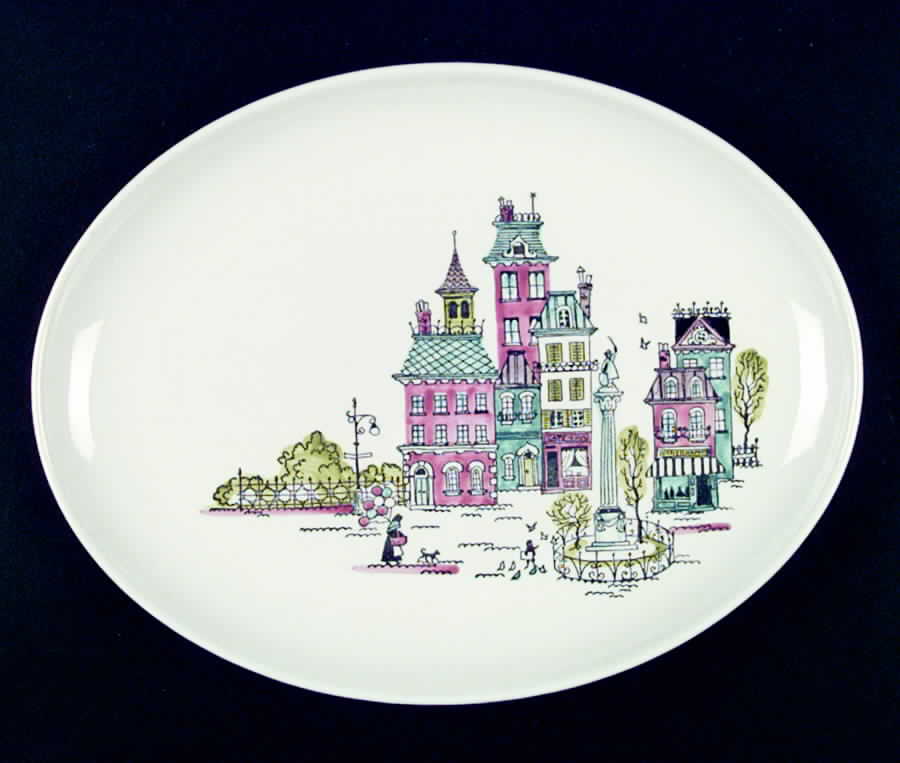 Street Scene 13" Oval Serving Platter by Metlox - Poppytrail - Vernon-1