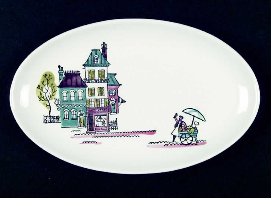 Street Scene 9" Oval Serving Platter by Metlox - Poppytrail - Vernon-1