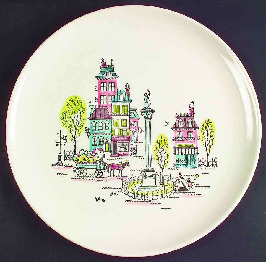 Street Scene 13" Chop Plate (Round Platter) by Metlox - Poppytrail - Vernon-1