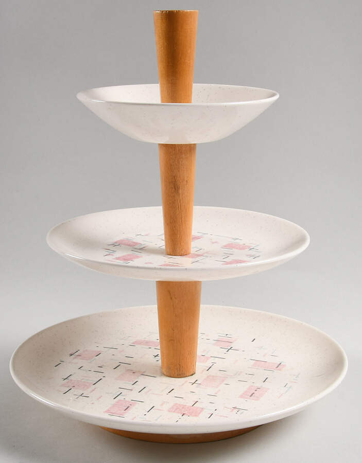 Tickled Pink 3-Tiered Serving Tray (DP, SP, FR) by Metlox - Poppytrail - Vernon-1