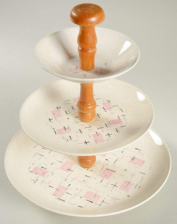 Tickled Pink 3-Tiered Serving Tray (DP, SP, FR) by Metlox - Poppytrail - Vernon-1