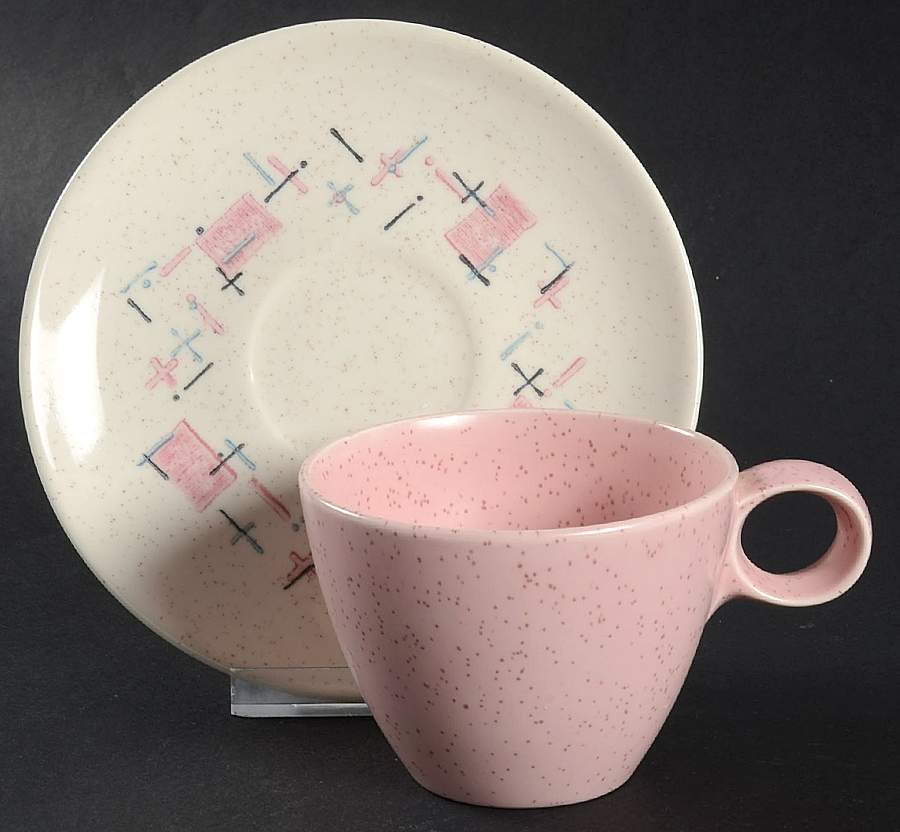 Tickled Pink Flat Cup & Saucer Set by Metlox - Poppytrail - Vernon-1