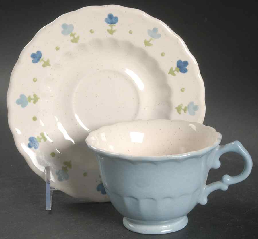 True Blue Footed Cup & Saucer Set by Metlox - Poppytrail - Vernon-1