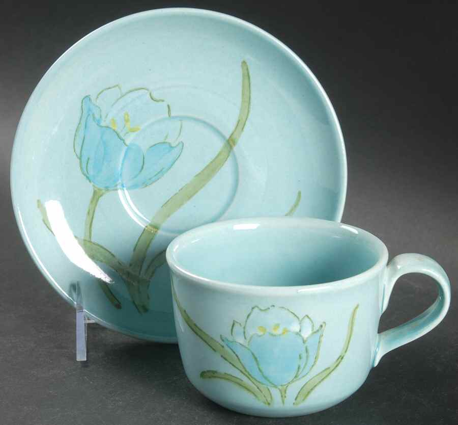 Tulips Flat Cup & Saucer Set by Metlox - Poppytrail - Vernon-1