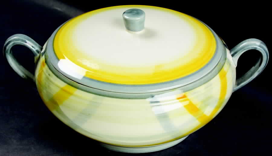 Tweed Grey and Yellow 2.25 Qt Round Covered Casserole by Metlox - Poppytrail - Vernon-1
