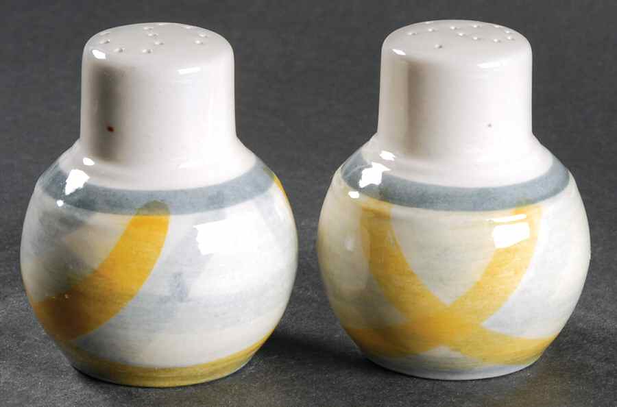 Tweed Grey and Yellow Salt & Pepper Set by Metlox - Poppytrail - Vernon-1