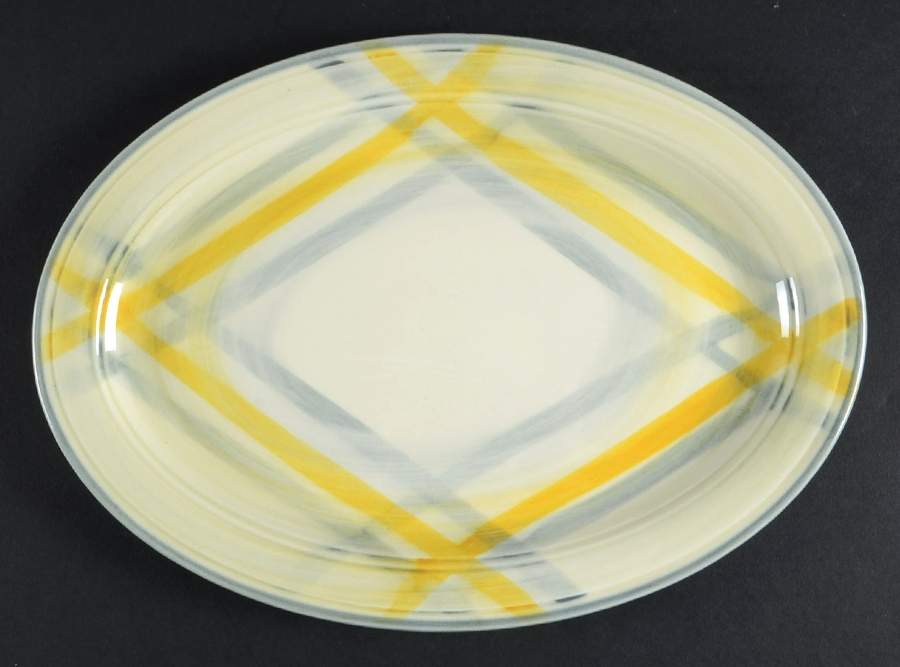 Tweed Grey and Yellow 12" Oval Serving Platter by Metlox - Poppytrail - Vernon-1