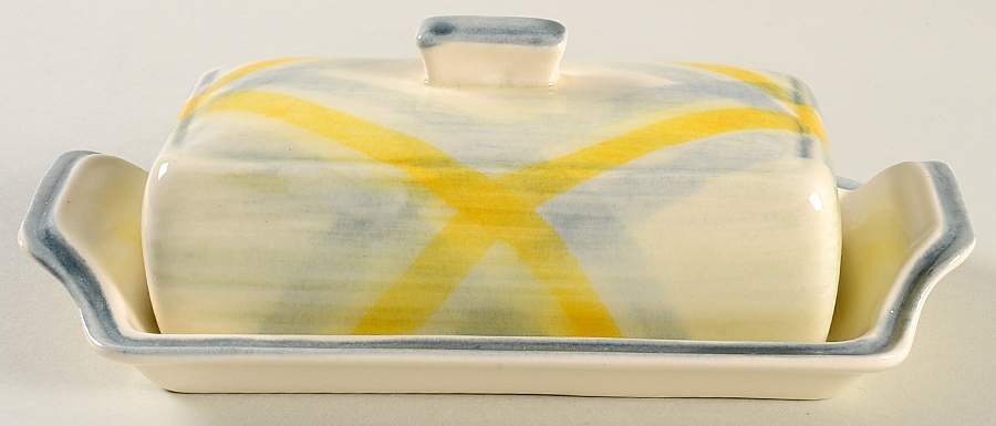 Tweed Grey and Yellow 1/4 Lb Covered Butter by Metlox - Poppytrail - Vernon-1