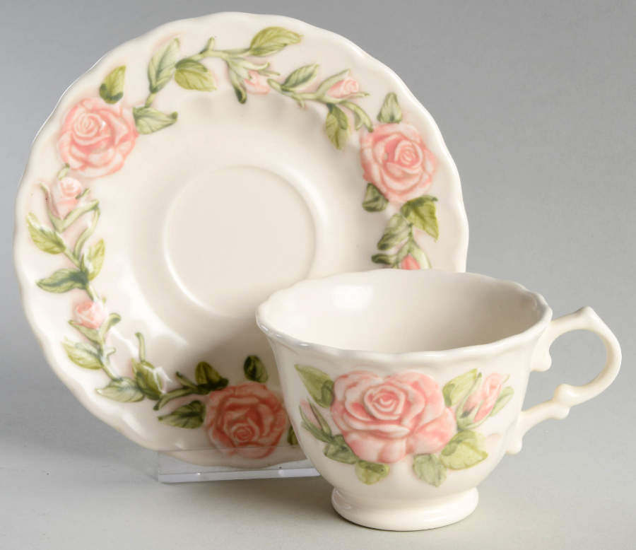 Vernon Rose Pink Footed Cup & Saucer Set by Metlox - Poppytrail - Vernon-1