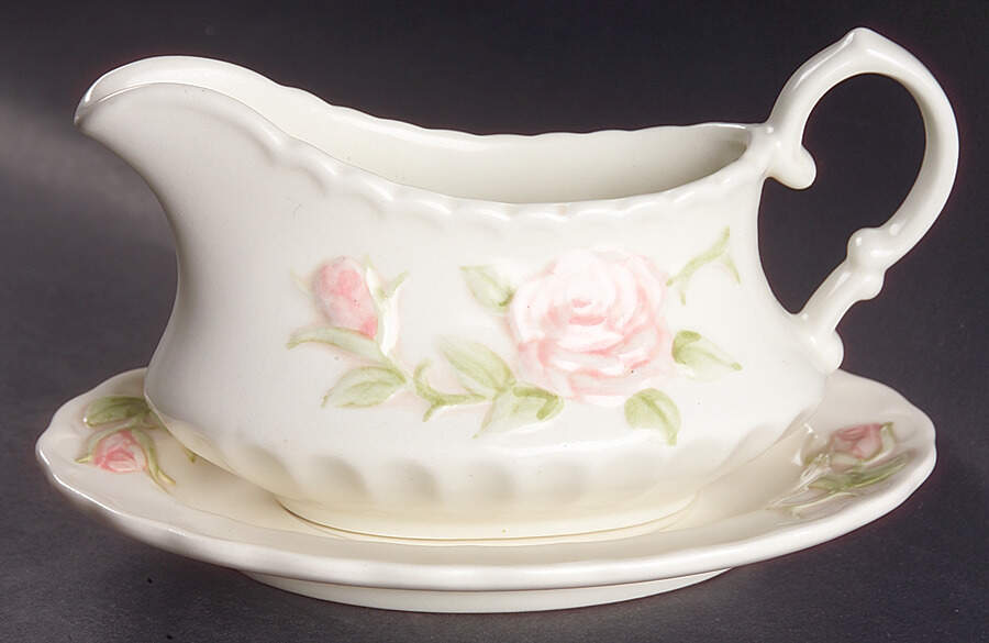 Vernon Rose Pink Gravy Boat & Underplate by Metlox - Poppytrail - Vernon-1