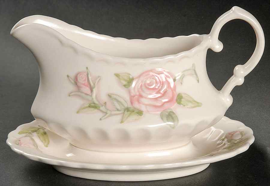 Vernon Rose Pink Gravy Boat with Attached Underplate by Metlox - Poppytrail - Vernon-1