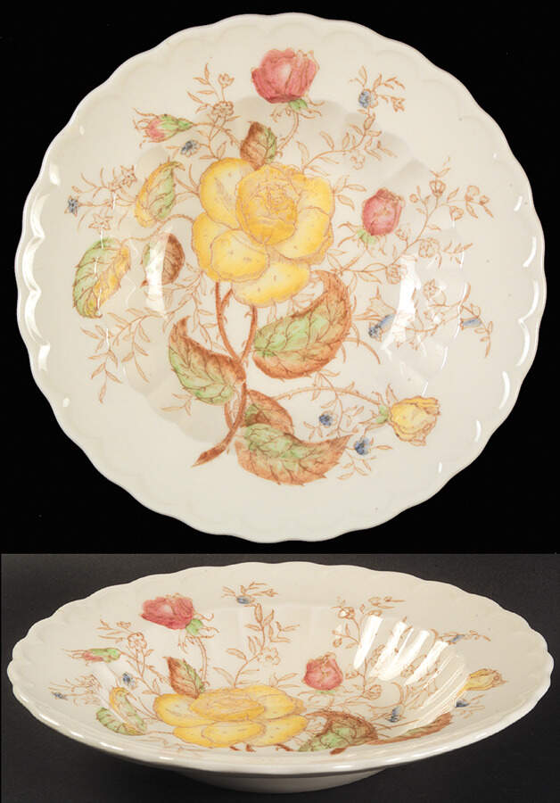 Vernon Rose Yellow Rim Soup Bowl by Metlox - Poppytrail - Vernon-1