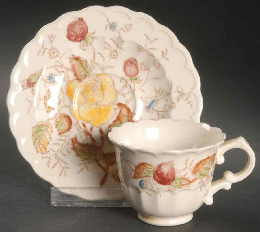 Vernon Rose Yellow Footed Demitasse Cup & Saucer Set by Metlox - Poppytrail - Vernon-1