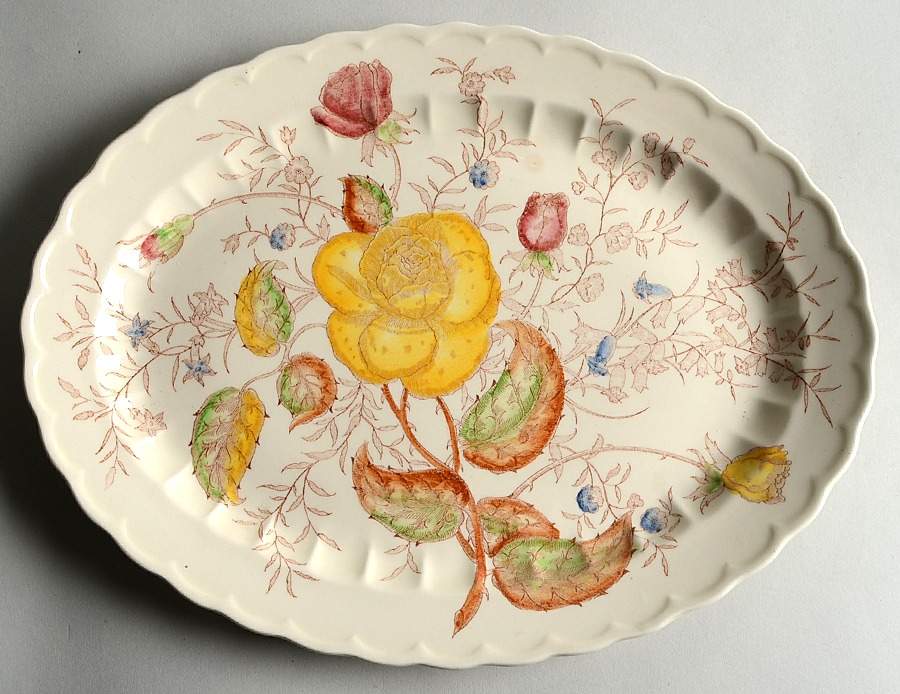 Vernon Rose Yellow 13" Oval Serving Platter by Metlox - Poppytrail - Vernon-1