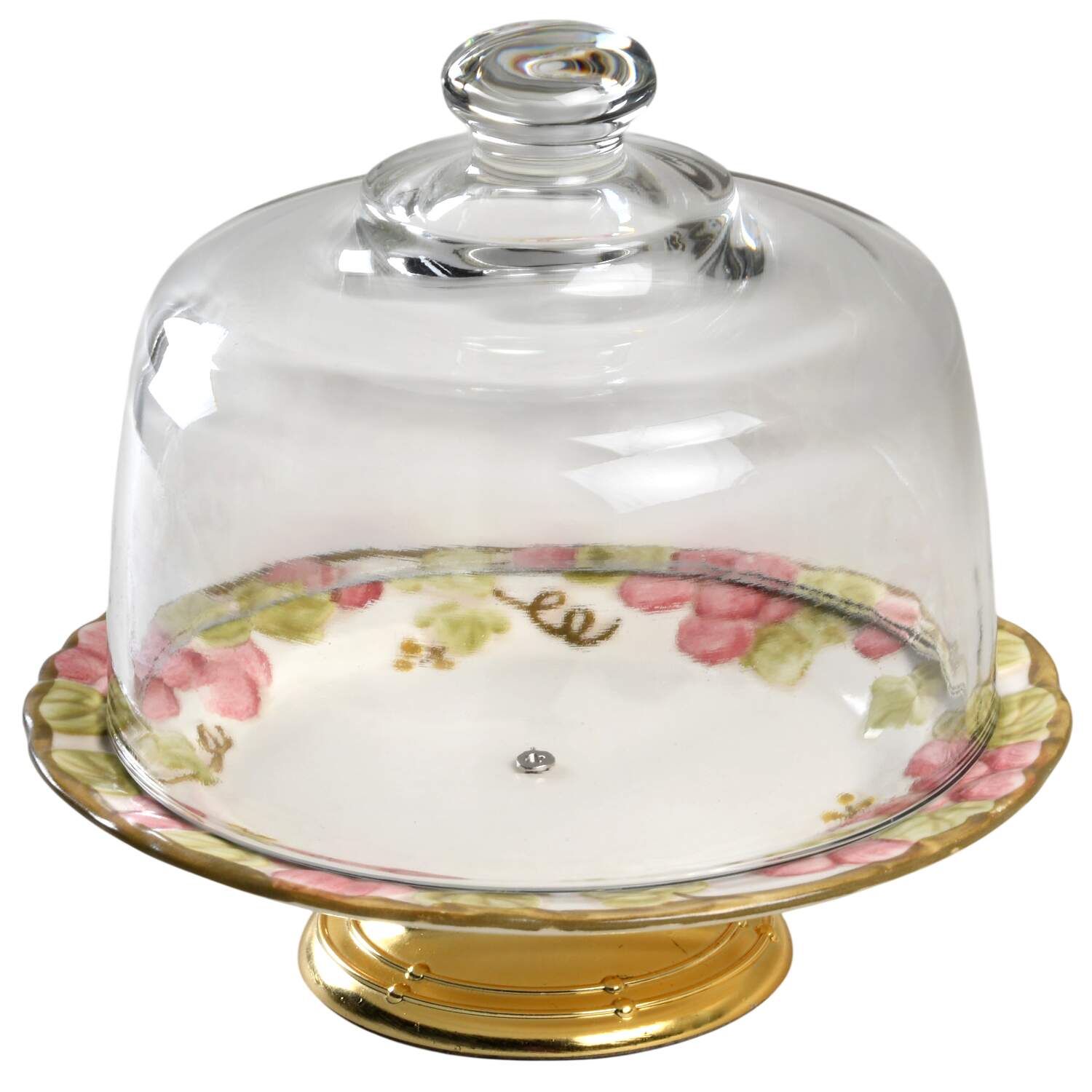 Vintage Pink 6 1/2"-7 1/2" Footed Cheese Plate w/ Glass Dome HC by Metlox - Poppytrail - Vernon-1