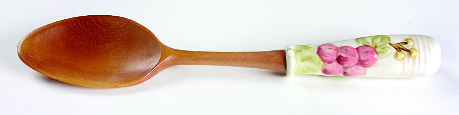 Vintage Pink Salad Serving Spoon with Wood Bowl by Metlox - Poppytrail - Vernon-1