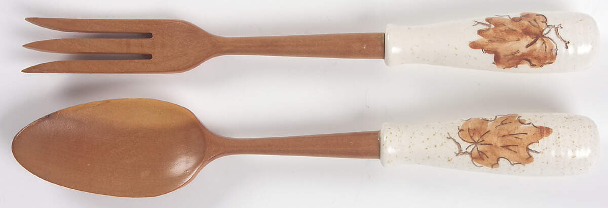 Woodland Gold 2-Piece Wood/Ceramic Salad Set by Metlox - Poppytrail - Vernon-1