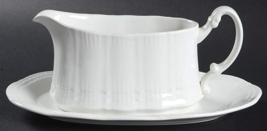 Allura White Gravy Boat & Underplate/Relish by Mikasa-1