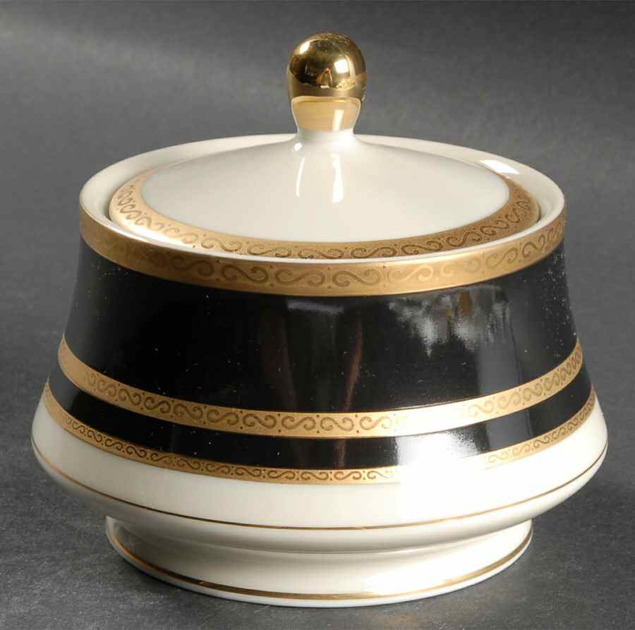 Ambassador Black Sugar Bowl & Lid by Mikasa-1