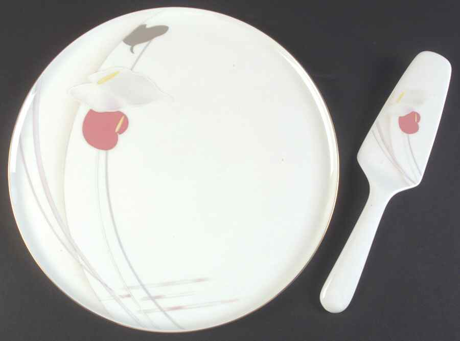Anthurium Cake Plate & Solid Ceramic Server Set (No Box) by Mikasa-1