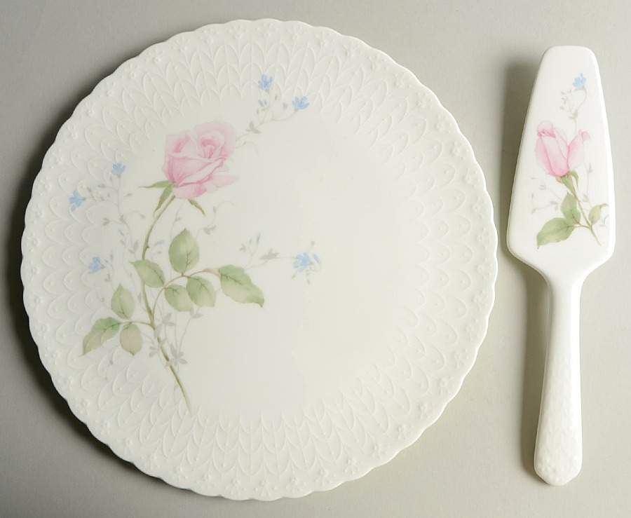 April Rose Cake Plate & Solid Ceramic Server Set (No Box) by Mikasa-1