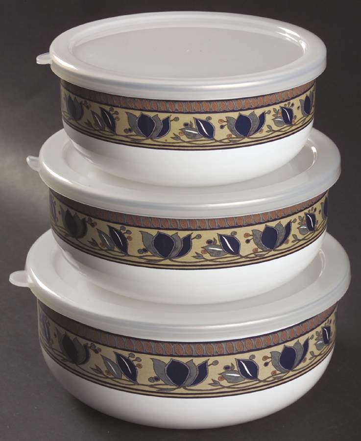 Arabella 3 Metal Bowls & Plastic Lids  (6 5/8",7 1/4",8") by Mikasa-1