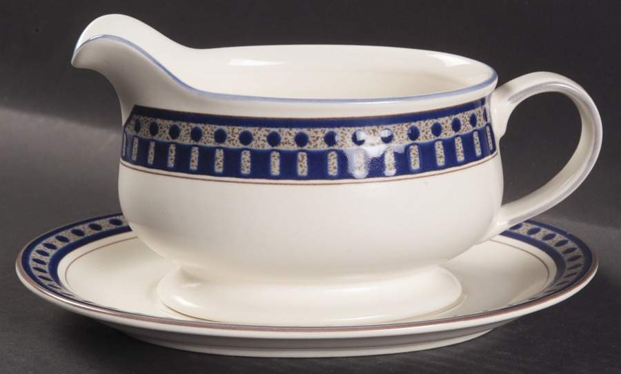 Aztec Blue Gravy Boat & Underplate by Mikasa-1