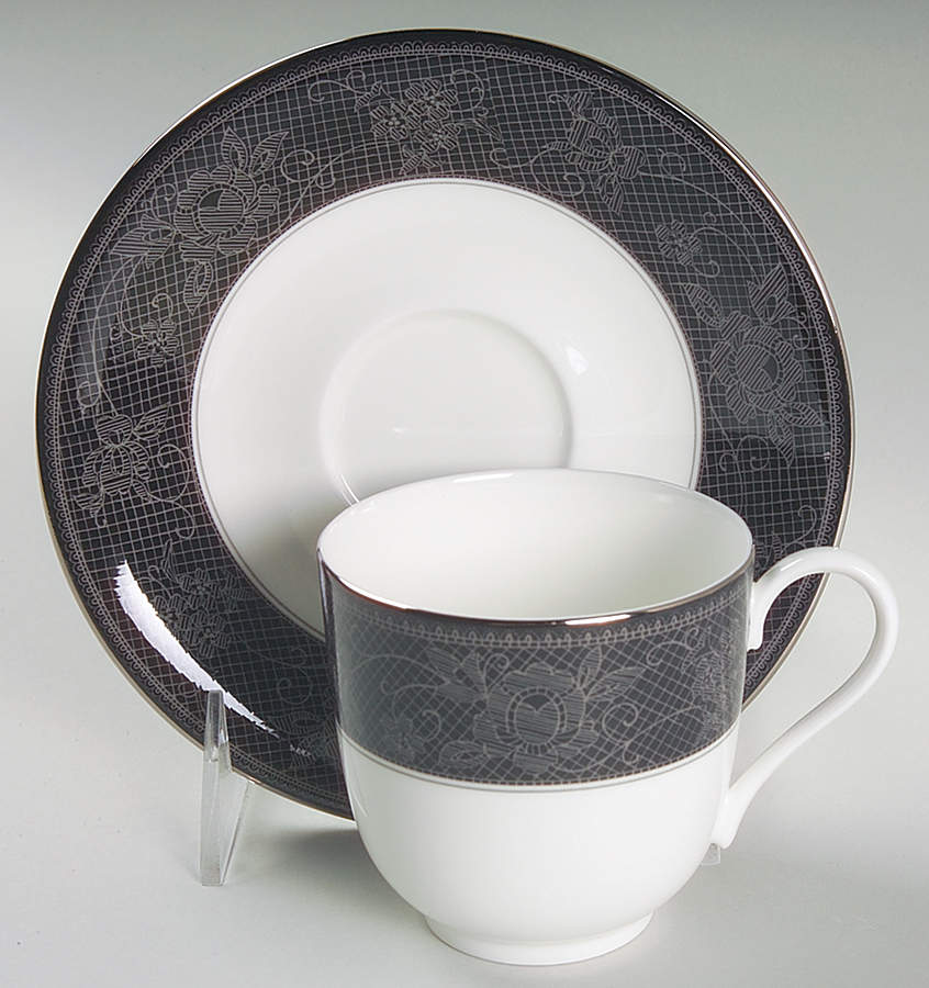 Belgian Lace Black (Mikasa Narumi #CAE05) Flat Cup & Saucer Set by Mikasa-1