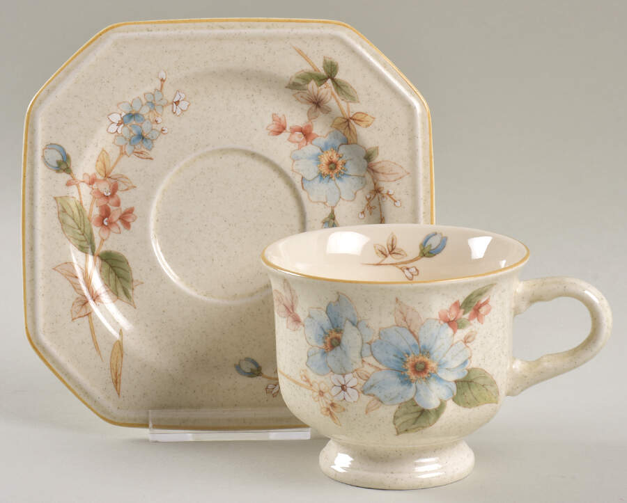 Blue Clematis Footed Cup & Saucer Set by Mikasa-1