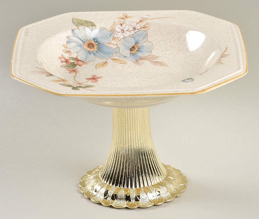 Blue Clematis Cake Stand with 4"-5" Metal Pedestal  Hc by Mikasa-1
