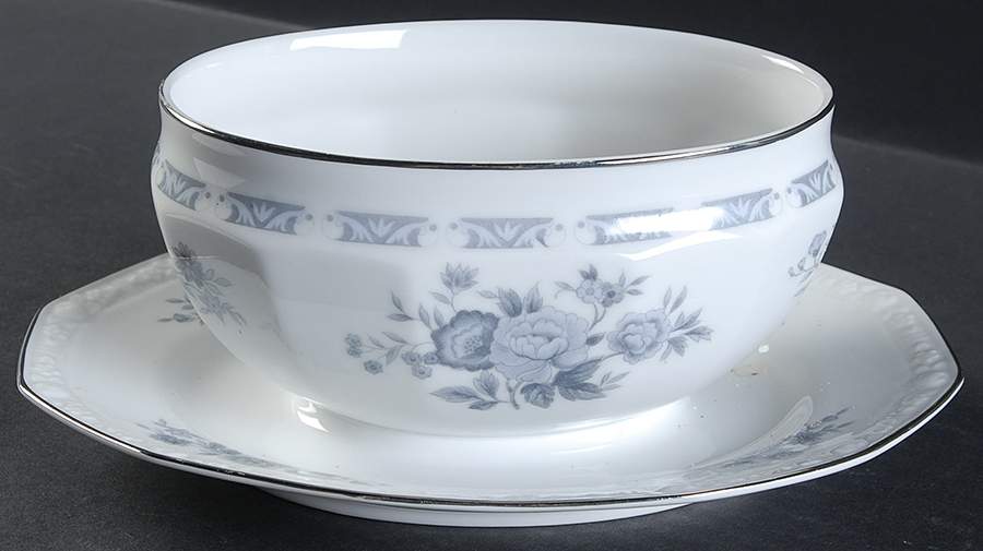Blue Peony Gravy Boat with Attached Underplate by Mikasa-1