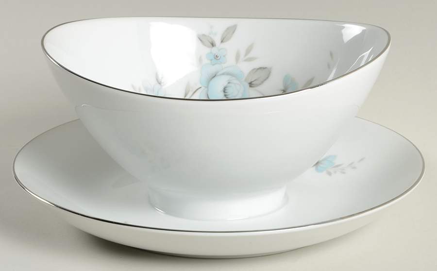 Blue Rose Gravy Boat with Attached Underplate by Mikasa-1