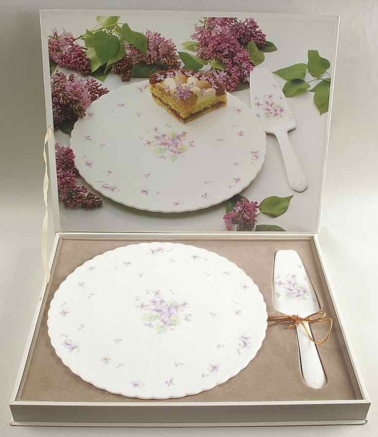 Blue Violets Cake Plate & Solid Ceramic Server Set (Boxed) by Mikasa-1