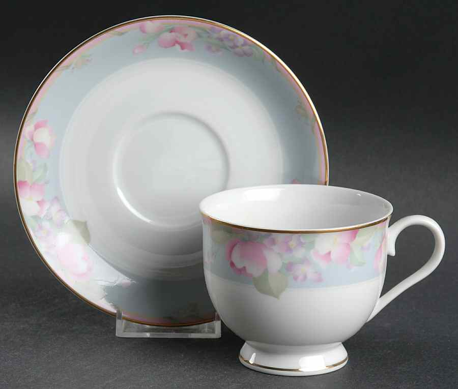 Braemar Gray Footed Cup & Saucer Set by Mikasa-1