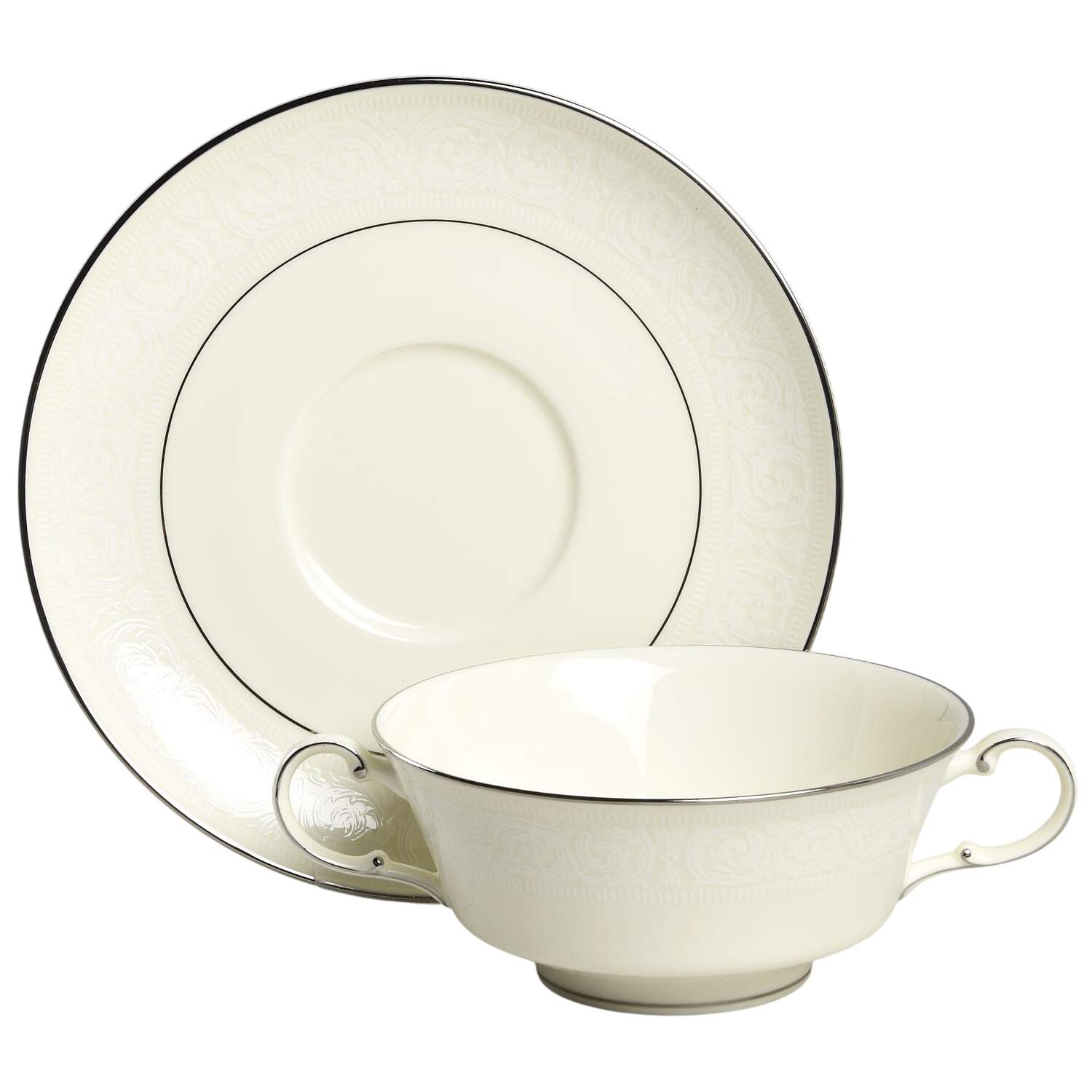 Bridal Lace Footed Cream Soup Bowl & Saucer Set by Mikasa-1