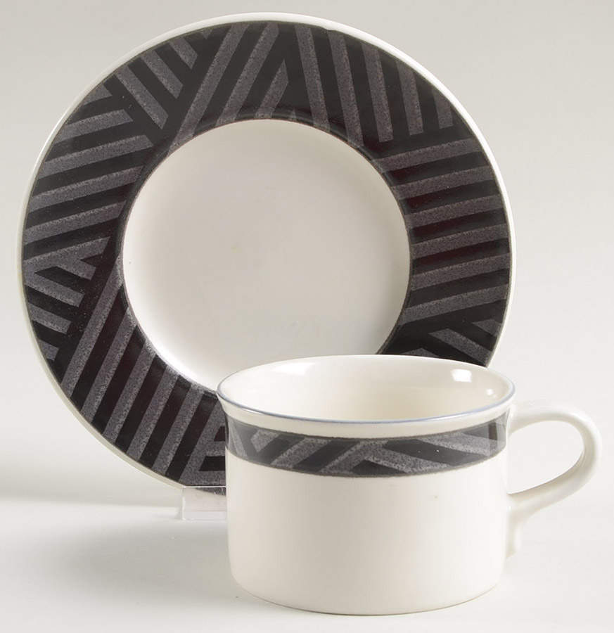 Calypso Black Flat Cup & Saucer Set by Mikasa-1