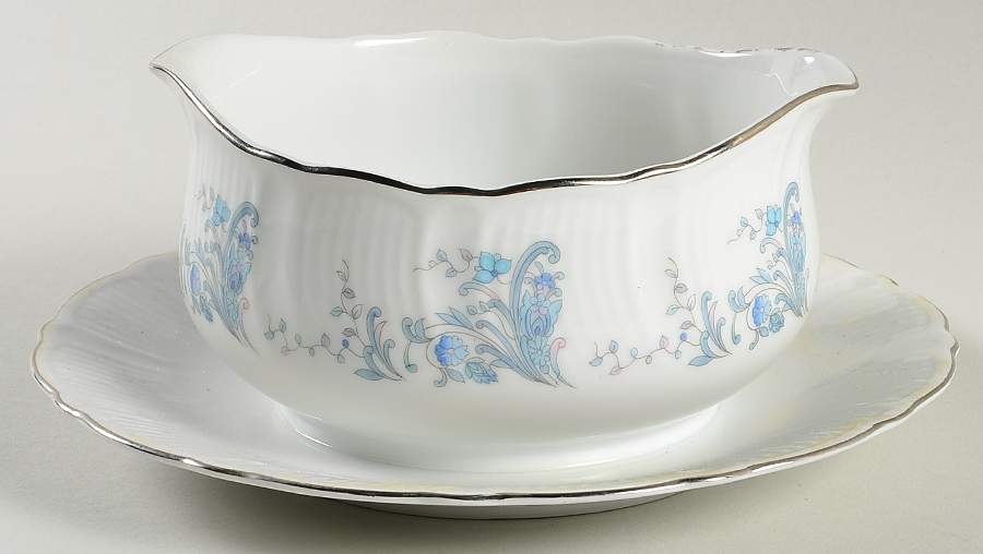 Castle Blue Gravy Boat with Attached Underplate by Mikasa-1
