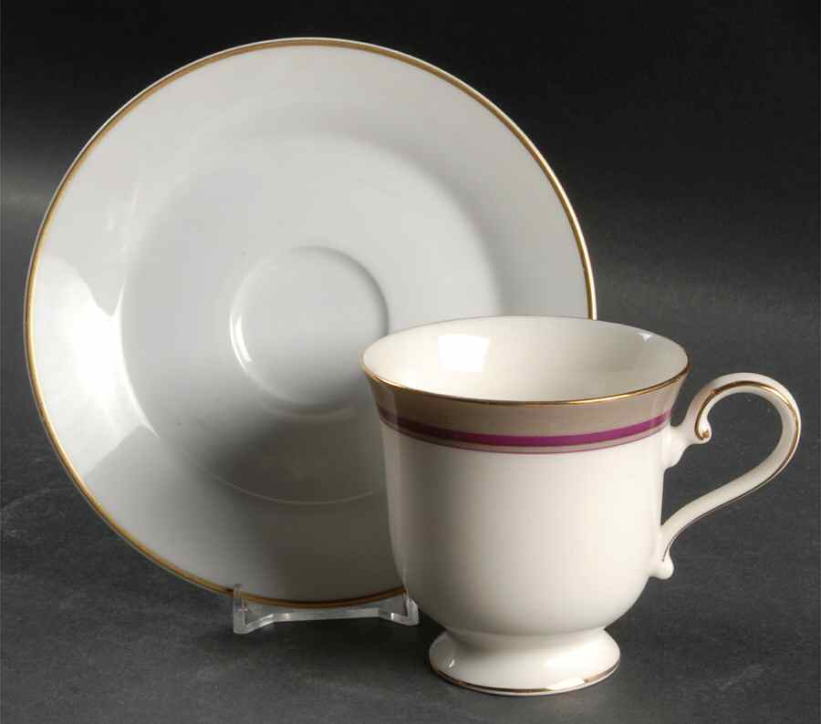 Cameron Taupe Footed Cup & Saucer Set by Mikasa-1