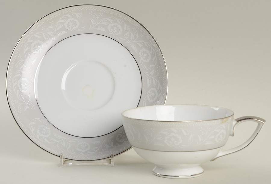 Cavalier (Gray Etched Border) Footed Cup & Saucer Set by Mikasa-1
