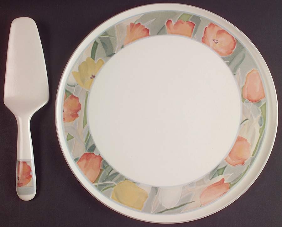 Cezanne Cake Plate & Solid Ceramic Server Set (No Box) by Mikasa-1