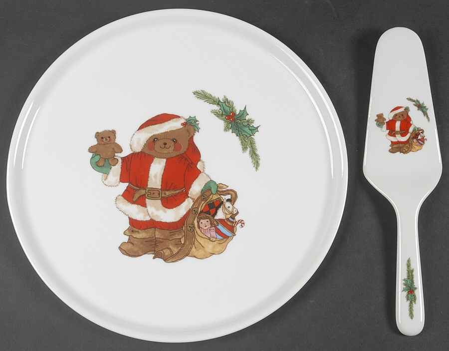 Christmas Bear Cake Plate & Solid Ceramic Server Set (No Box) by Mikasa-1