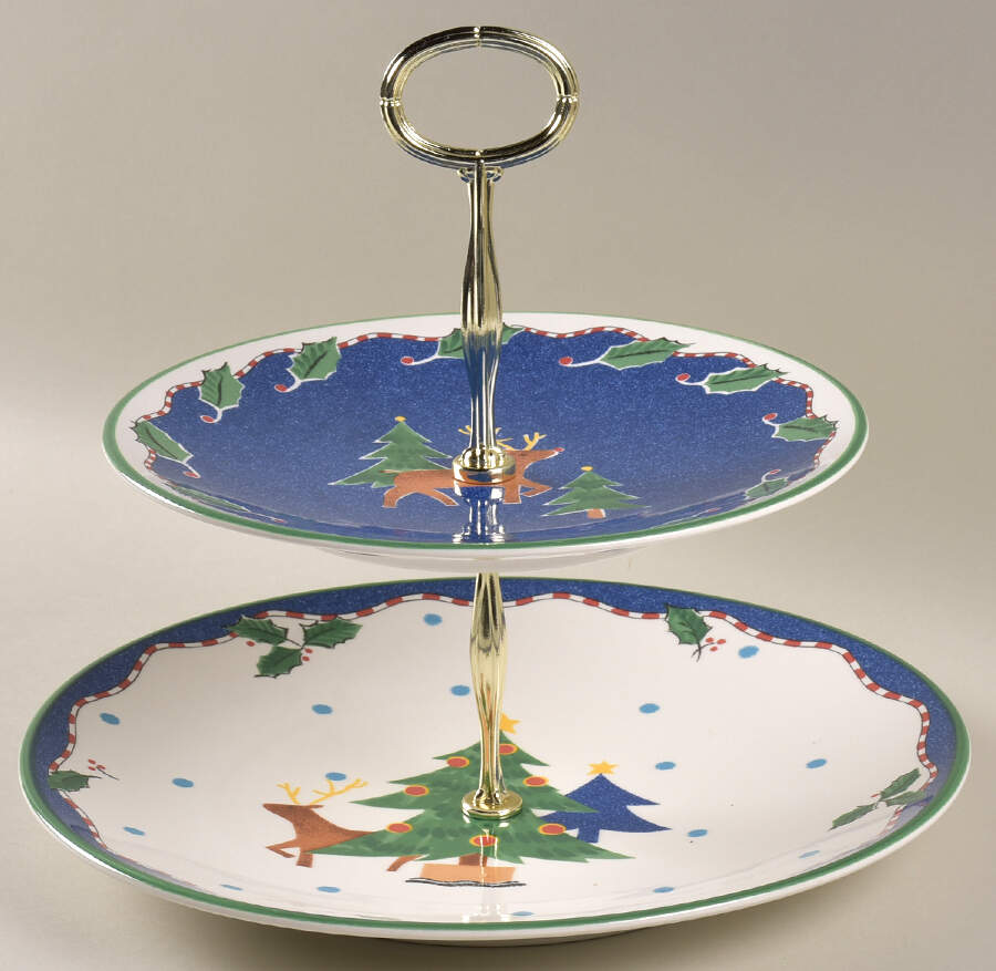 Christmas Glow 6 5/8"-10"  2 Tiered Serving Tray (Dp, Sp) HC by Mikasa-1