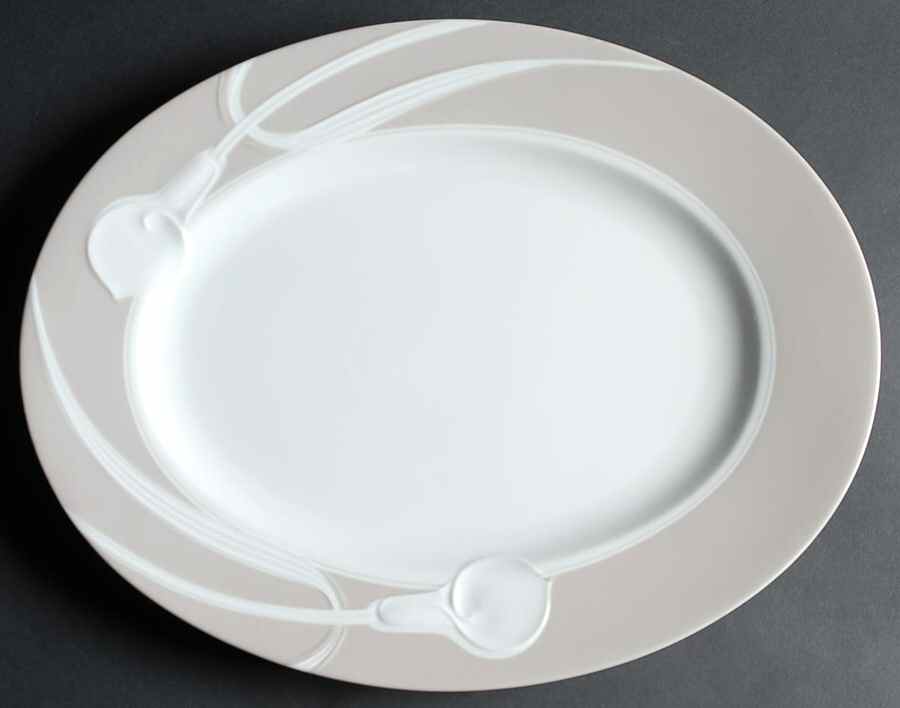 Classic Flair Beige 14" Oval Serving Platter by Mikasa-1