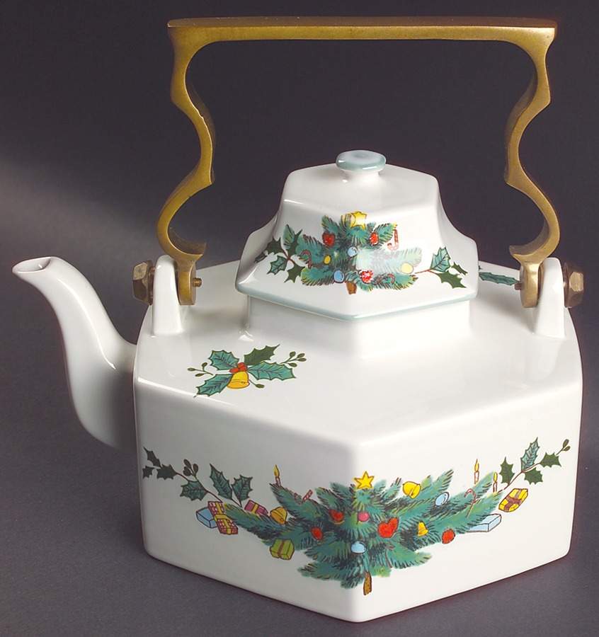 Continental Christmas Teapot & Lid with Brass Handle by Mikasa-1