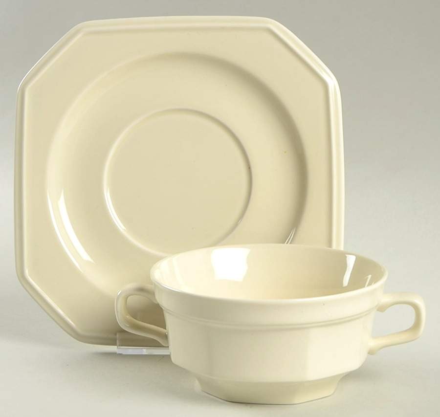 Continental Ivory Flat Cream Soup Bowl & Saucer Set by Mikasa-1
