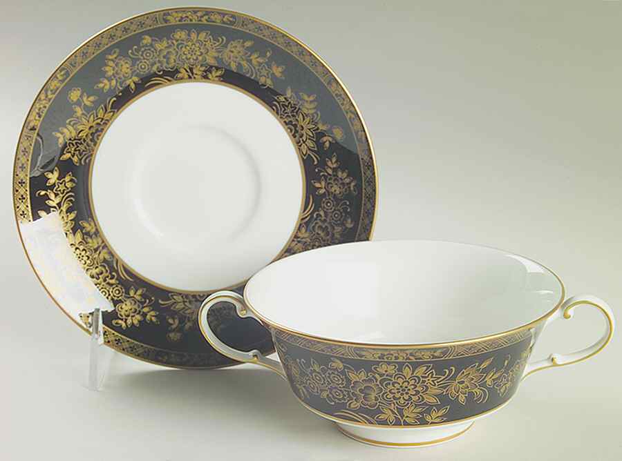 Crown Jewel Onyx Footed Cream Soup Bowl & Saucer Set by Mikasa-1