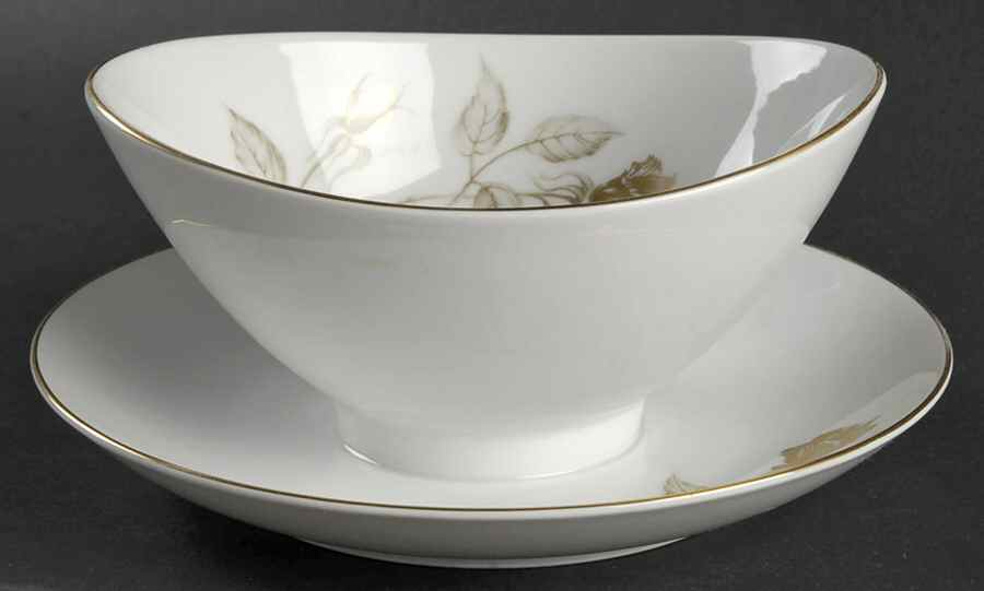 Damask Rose Gravy Boat with Attached Underplate by Mikasa-1
