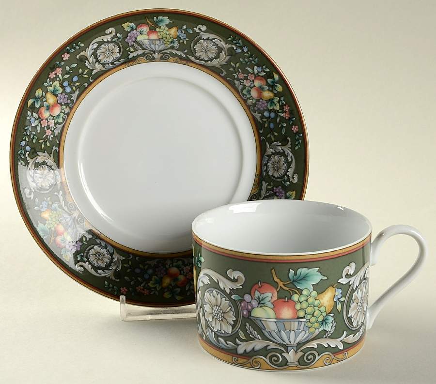 Della Robbia Green Flat Cup & Saucer Set by Mikasa-1
