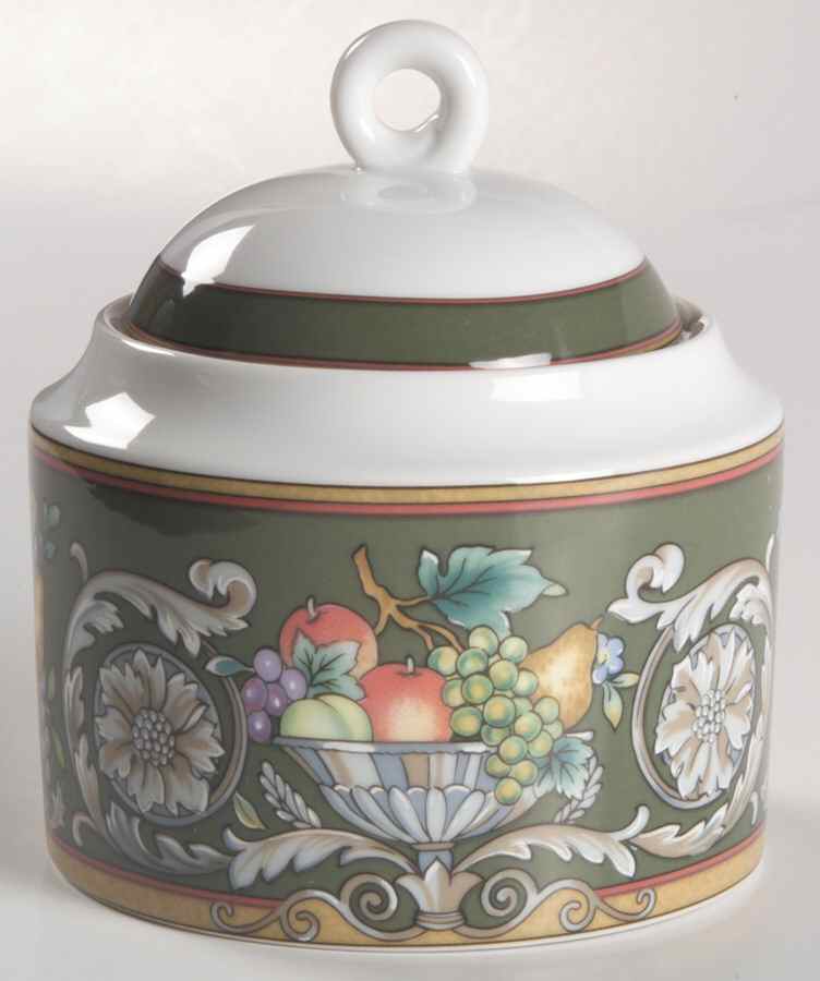 Della Robbia Green Sugar Bowl & Lid by Mikasa-1
