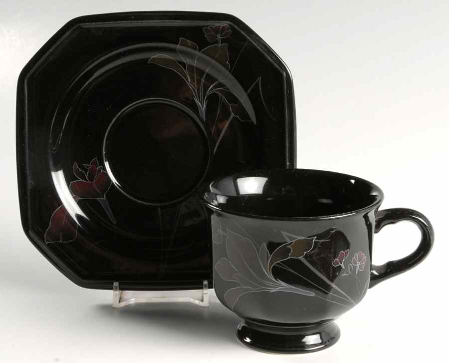Ebony Fleur Footed Cup & Saucer Set by Mikasa-1
